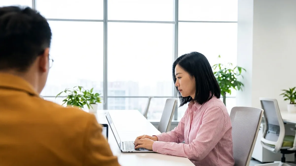 Colleagues discussing a delivery plan around a laptop