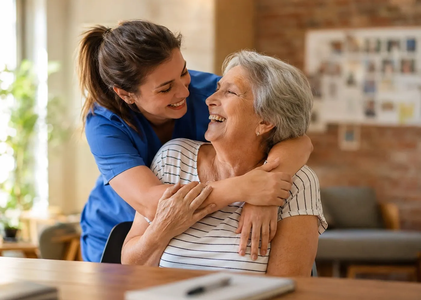 A care worker with an older client at home