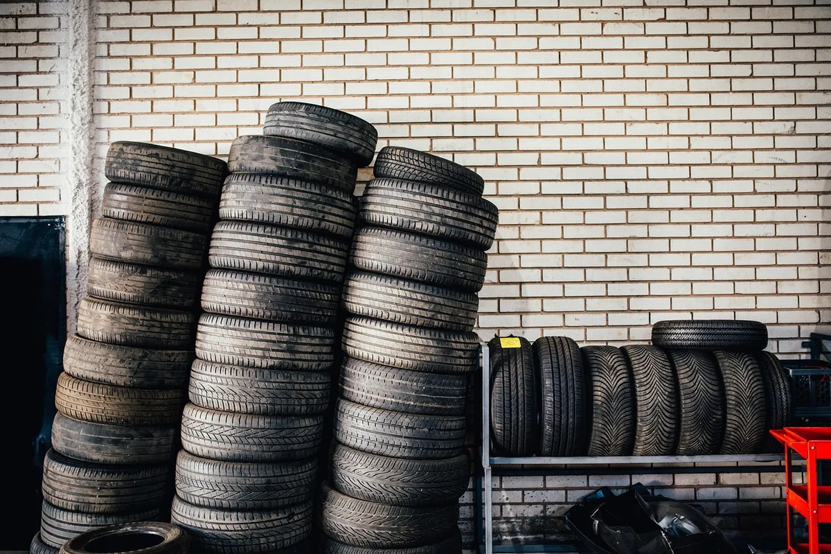 Tyres and wheels in a vehicle repair shop